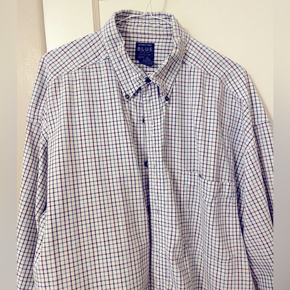 Men’s structure, blue button up casual shirt